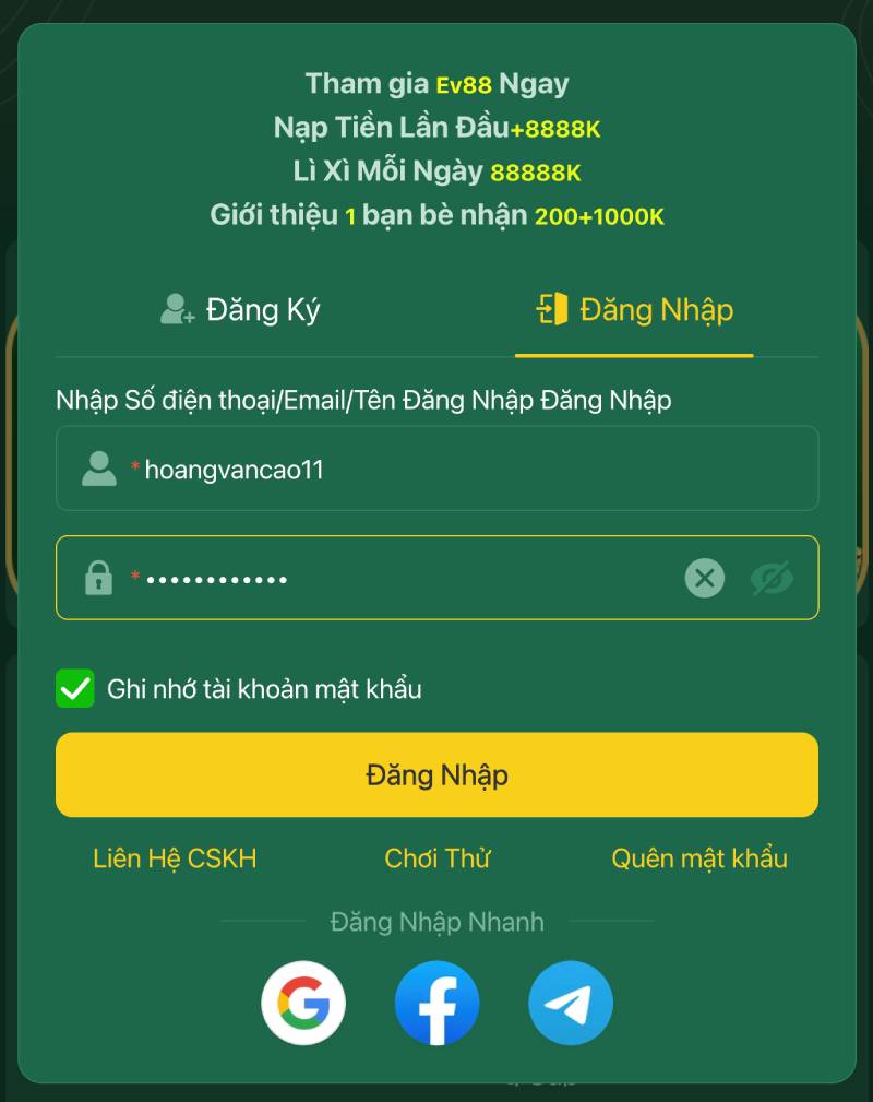 Bước 2: Nhập thông tin đăng nhập