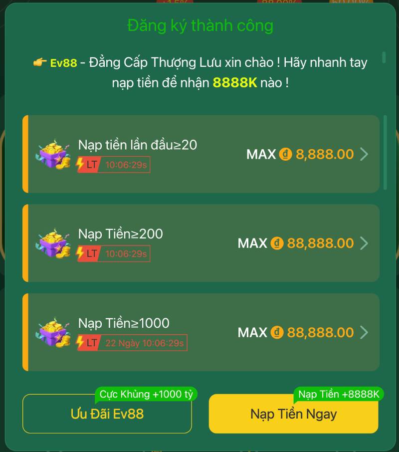Khuyến mãi và lợi ích khi đăng ký EV88