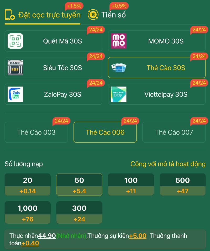 Nap qua the cao dien thoai ev88