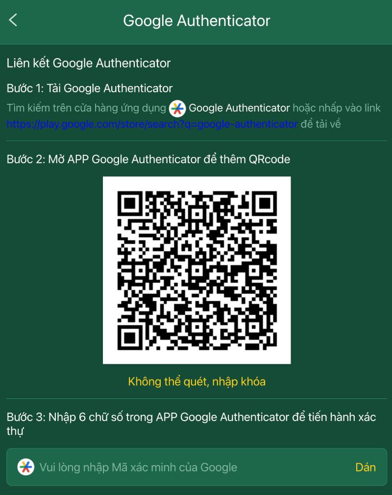 Xác minh qua Google Authenticator